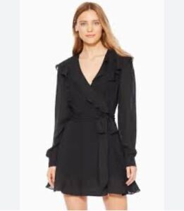 Parker LBD Faux Wrap Dress 8 Cadance Ruffled‎ Mini Black Party Feminine